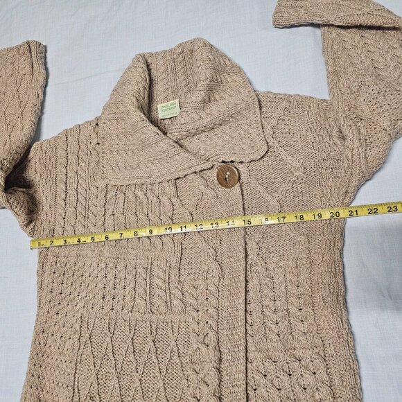 Aran Isles Women Chunky One Button Cardigan Sweater Size M Beige Long Sleeve - Picture 7 of 13